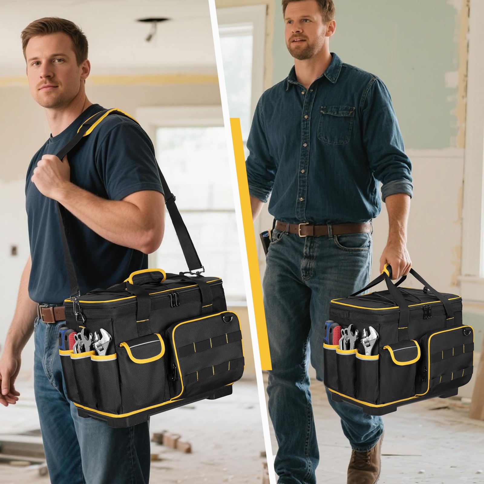 16-inch Tool Bag with Hard Bottom and a Detachable Divider, Heavy Duty Tool Tote