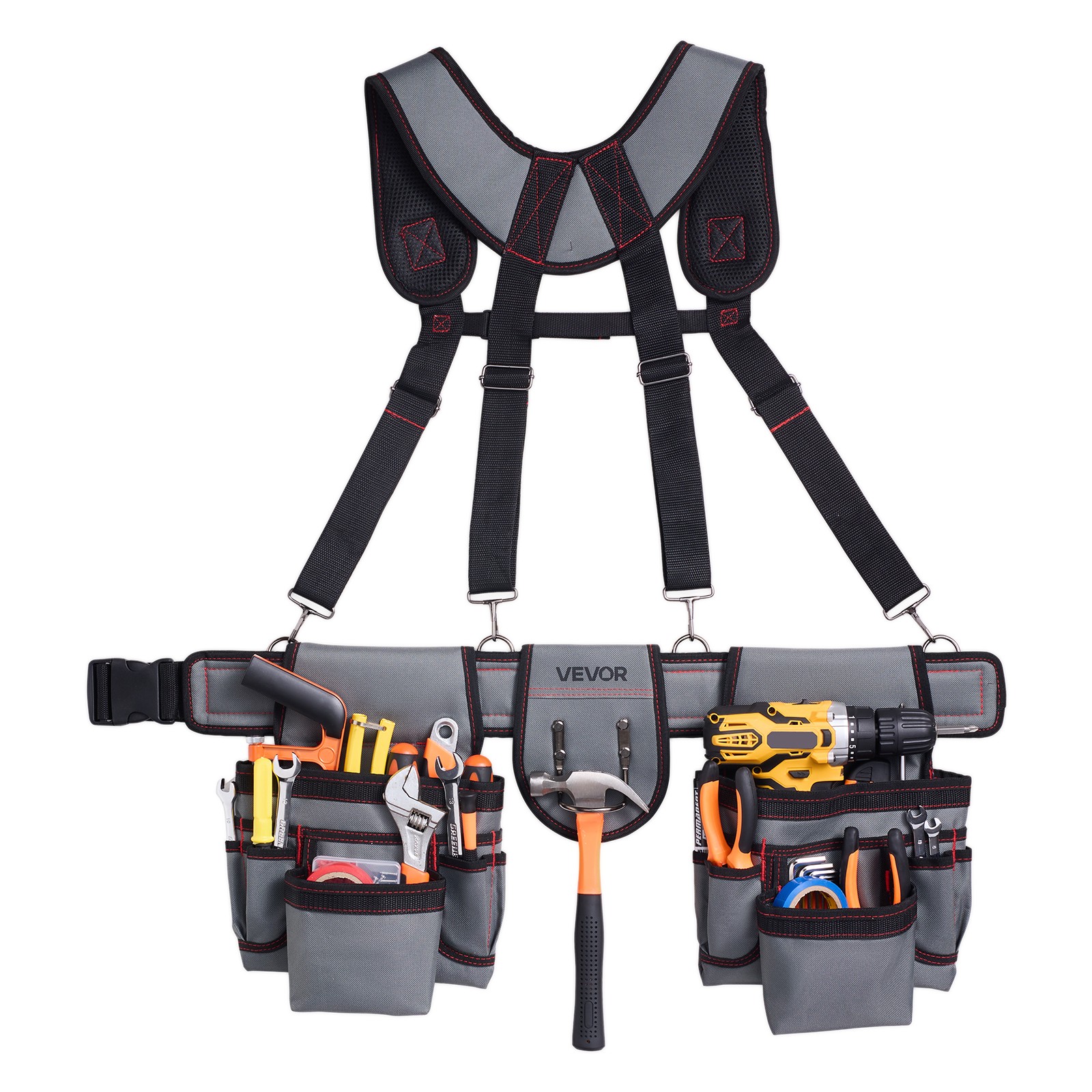 VEVOR Tool Belt Electricians Work Belt with Suspenders 22 Pocket Tool Pouch Bag