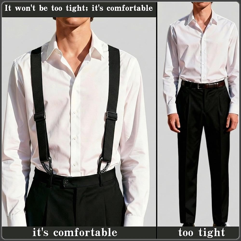 playneeu Suspenders for Men, Adjustable X-Back Elastic Pant 1Pack, Black