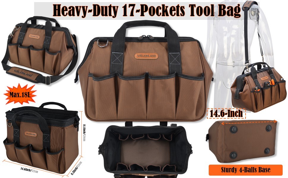 Welkinland 17 Pockets Electricians Tool Bag