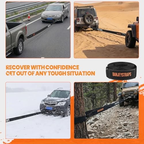 45,000 lb Recovery Tow Strap Kit with 3/4″ Shackles – 4″ Recovery Kit Black