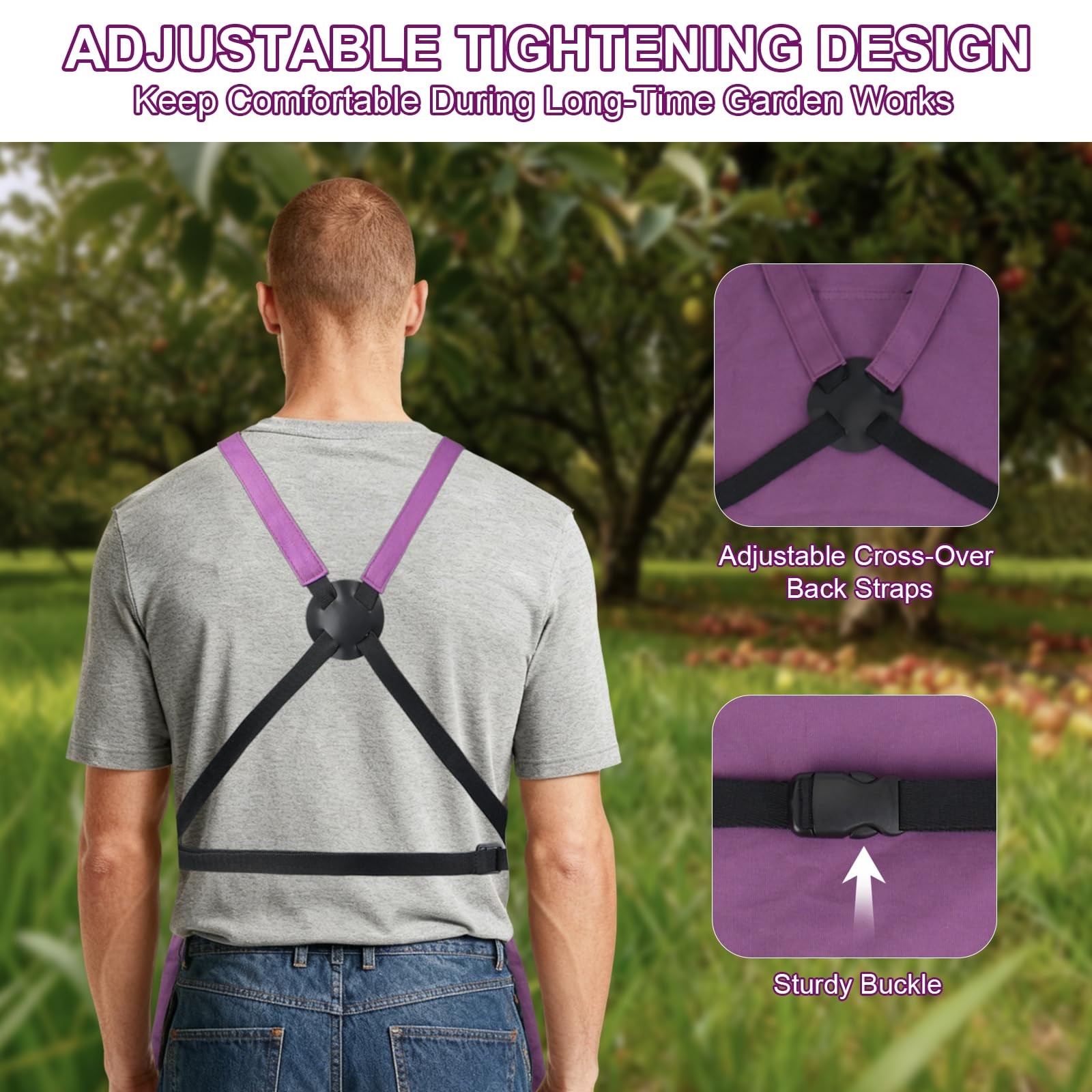 ZIOZERTT Garden Apron,Harvest Apron with Drawstring Bag and One Size, Purple