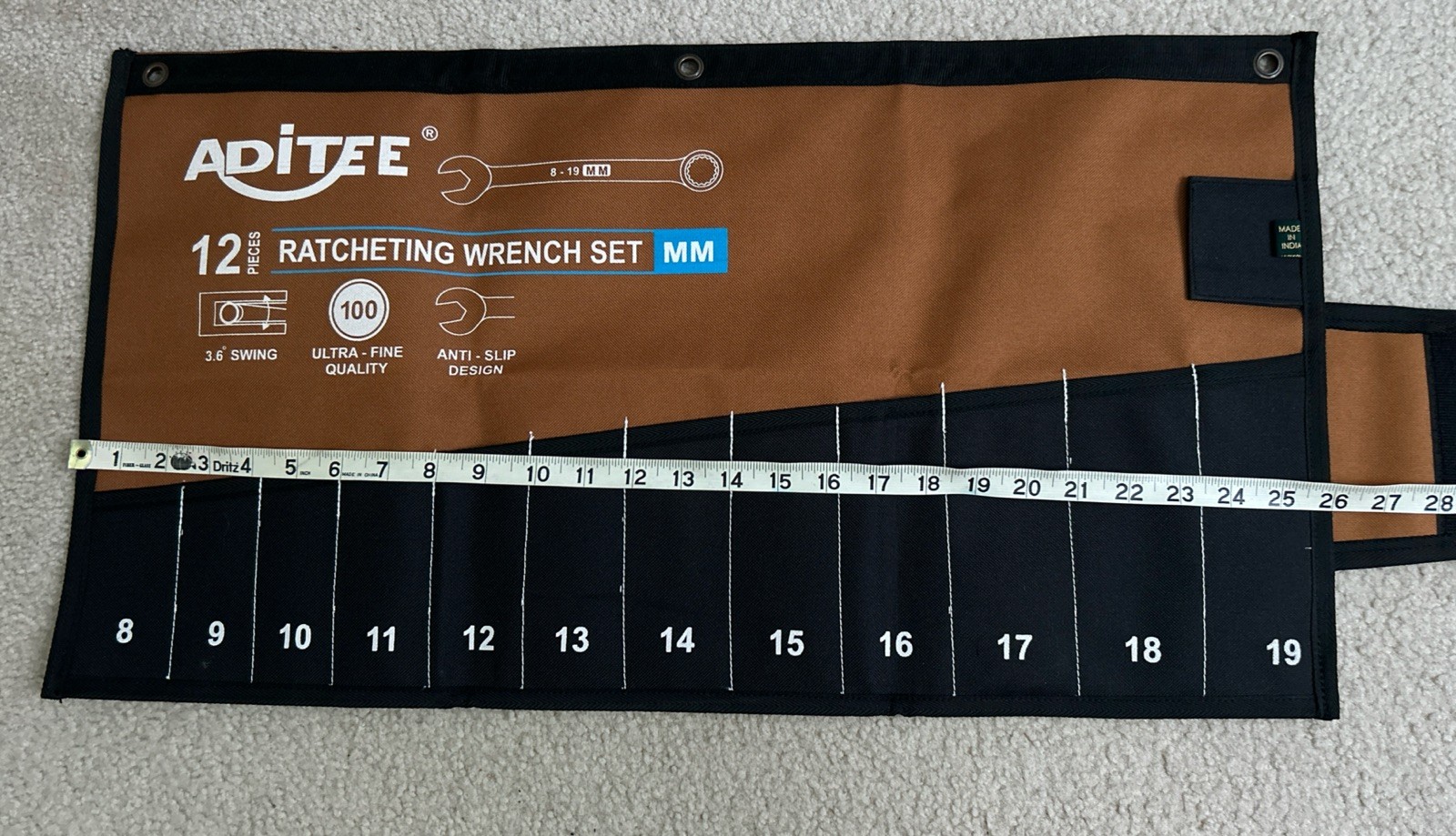 ADITEE 12 Piece Wrench Tool Roll Up Pouch 12 Pockets Hand Case New!