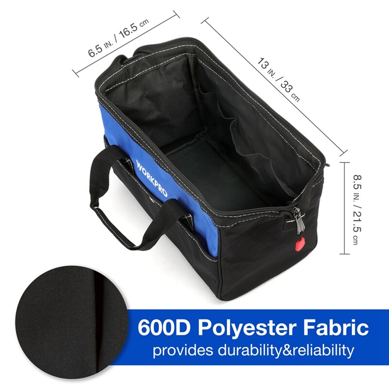 WORKPRO 13-Inch Tool Bag Wide Mouth Tool Tote Bag Tool Storage Bag Blue/Pink NEW