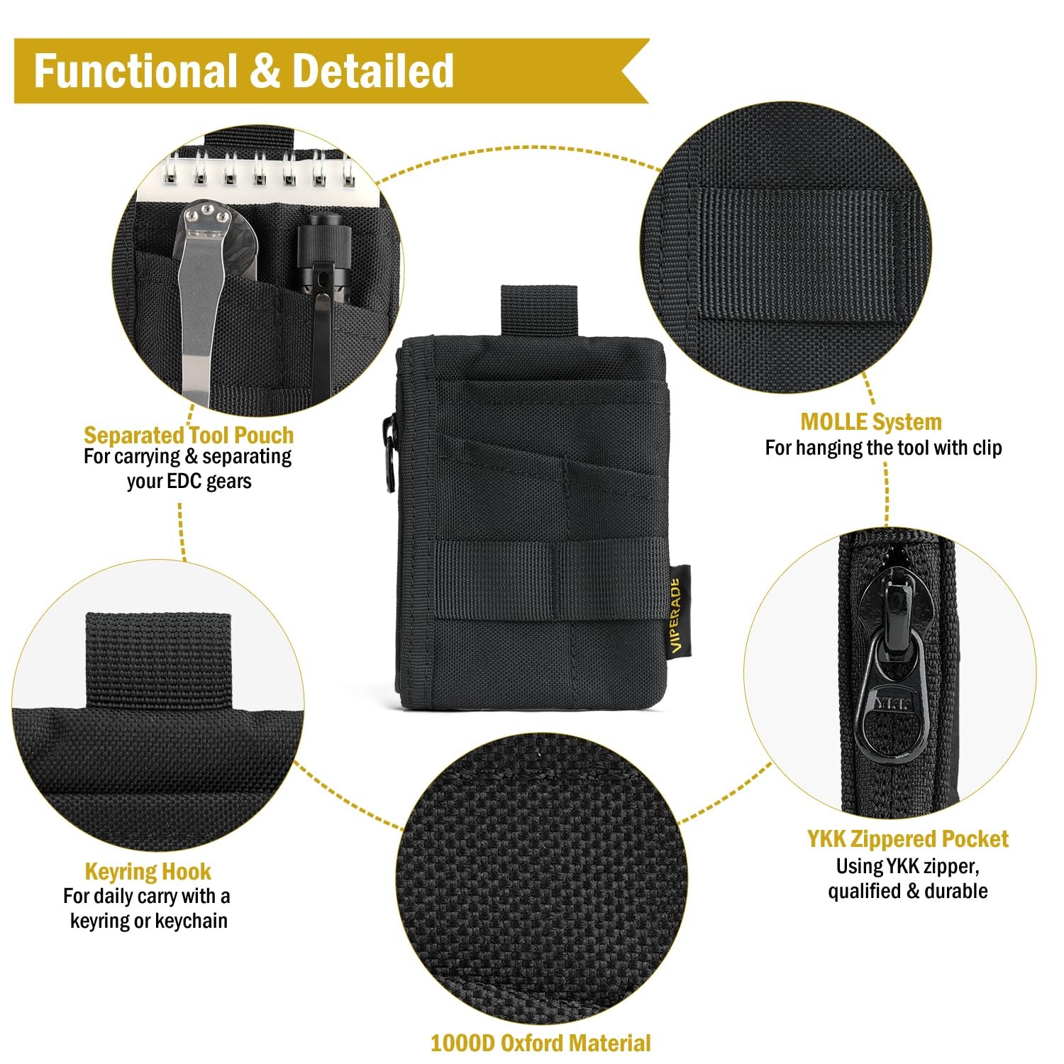 VE28 6-in-1 EDC Pouch, 500D Compact EDC Pocket Organizer, Molle Extension Too…