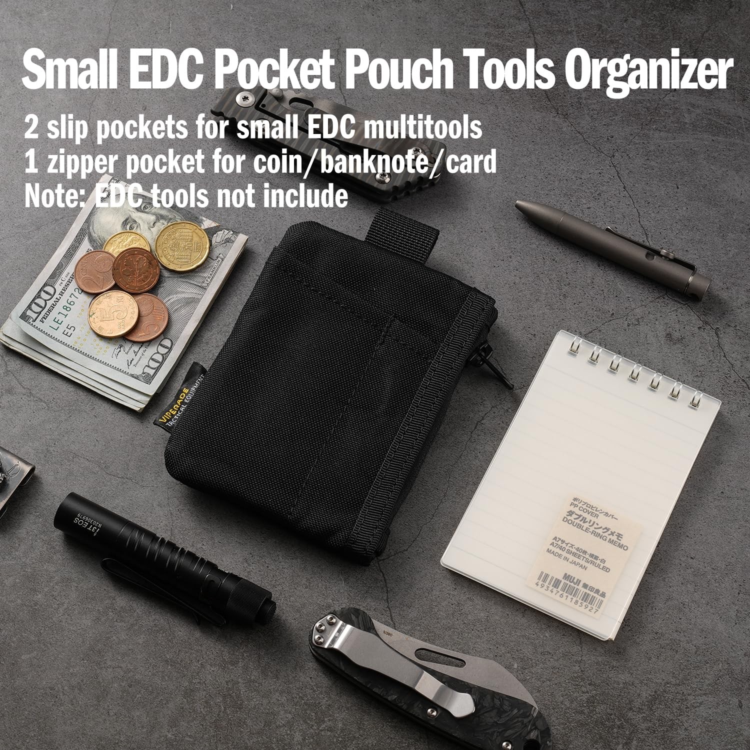 VE28 6-in-1 EDC Pouch, 500D Compact EDC Pocket Organizer, Molle Extension Too…