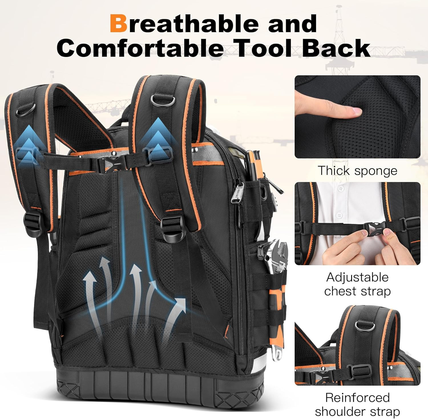 Heavy Duty Tool Backpack for Electricians – Durable 1680D Organizer with Lock