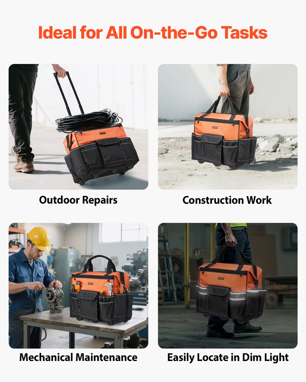 VEVOR Rolling Tool Bag 27 Pockets Heavy Duty Roller Tool Bag on Wheels
