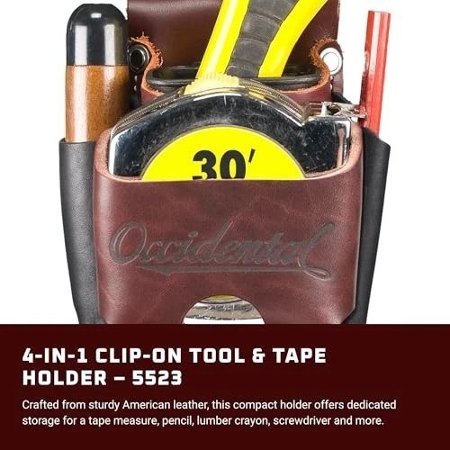 Clip-On 4 in 1 Tool Tape Holder with Tool Shield Leather for Belt Heavy Duty