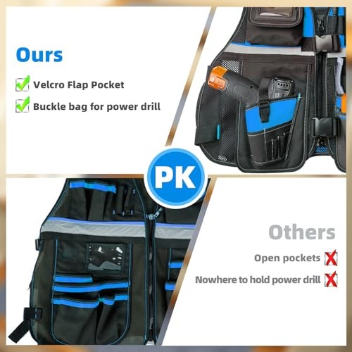 Electrician Tool Vest for Men, Hi Vis Tool Vest with 17 Compartments, Blue