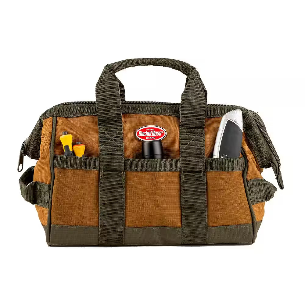 12 In. Gatemouth Tool Bag with Zippered Top and 16 Total Pockets