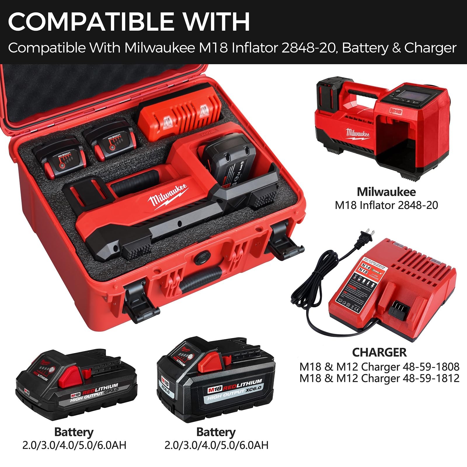 Air Compressor Hard Storage Case for Milwaukee M18 11 x 5 x 13 inches, Black