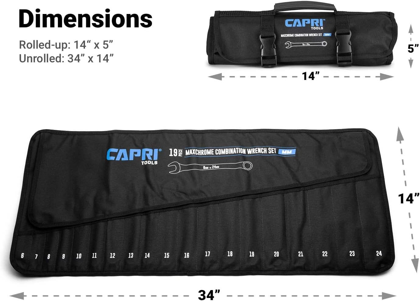 Capri Tools Wrench Roll up Pouch Standard Pockets