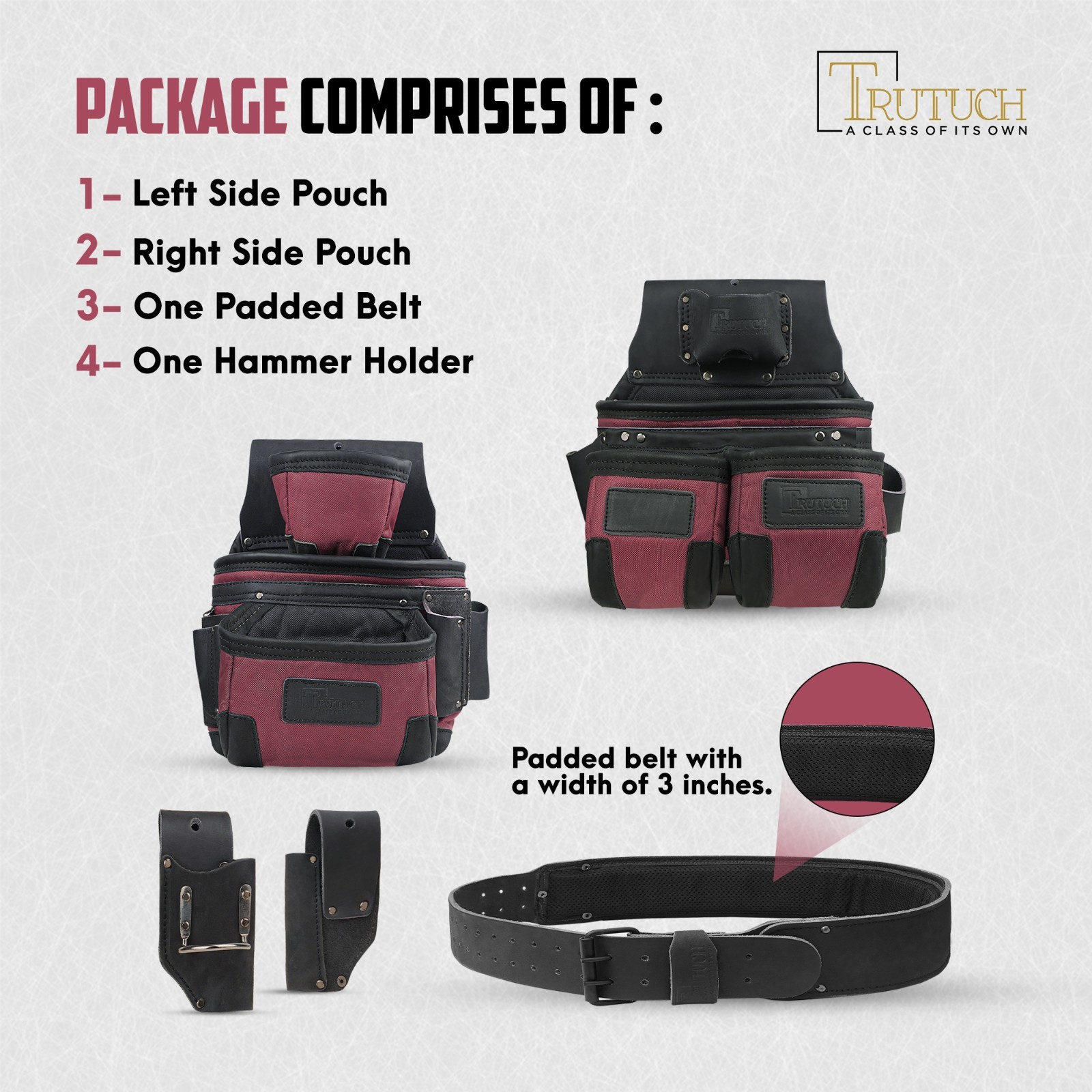 TRUTUCH Nylon and Leather Tool Belt with Leather Work Suspender | Construction