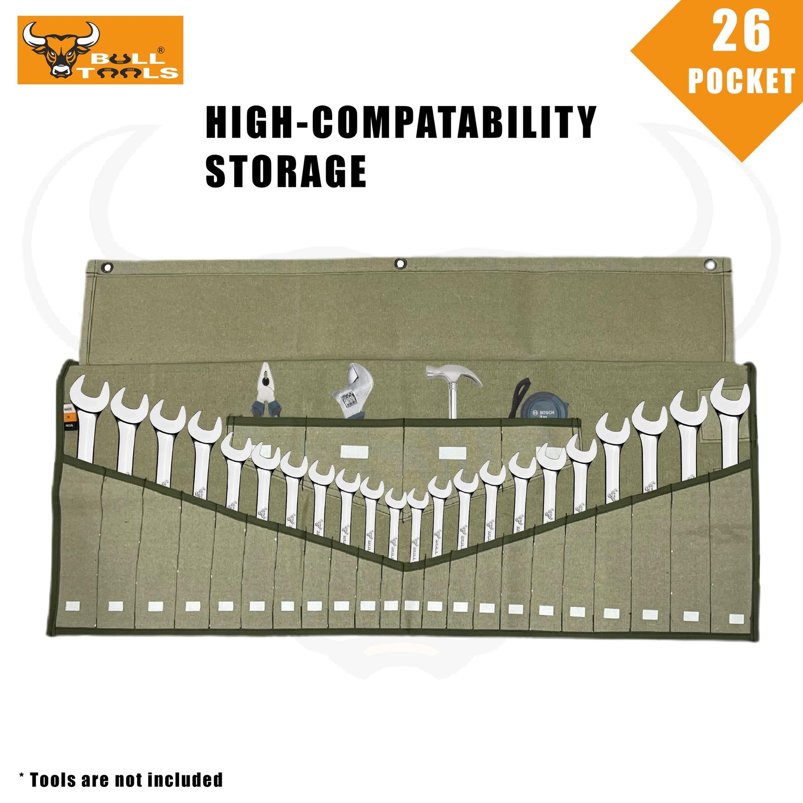 Wrench Roll, 26 Pocket Tool Pouch, Metric 26 Pocket, Sand Washed Olive Drab