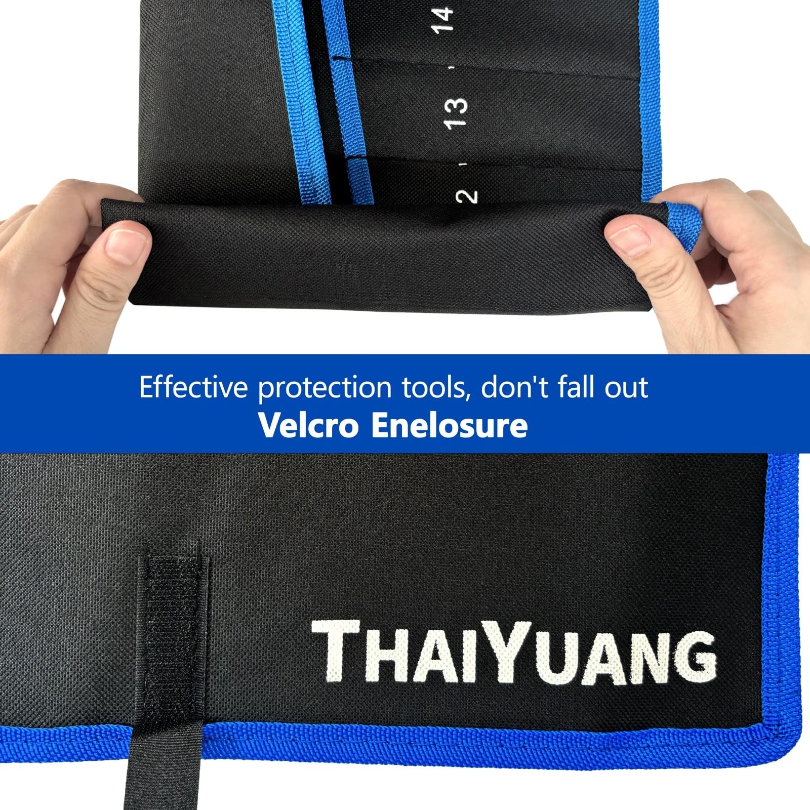 THAIYUANG 2-Pieces Tool Bag 12pockets metric+13pockets SAE, Black and Blue