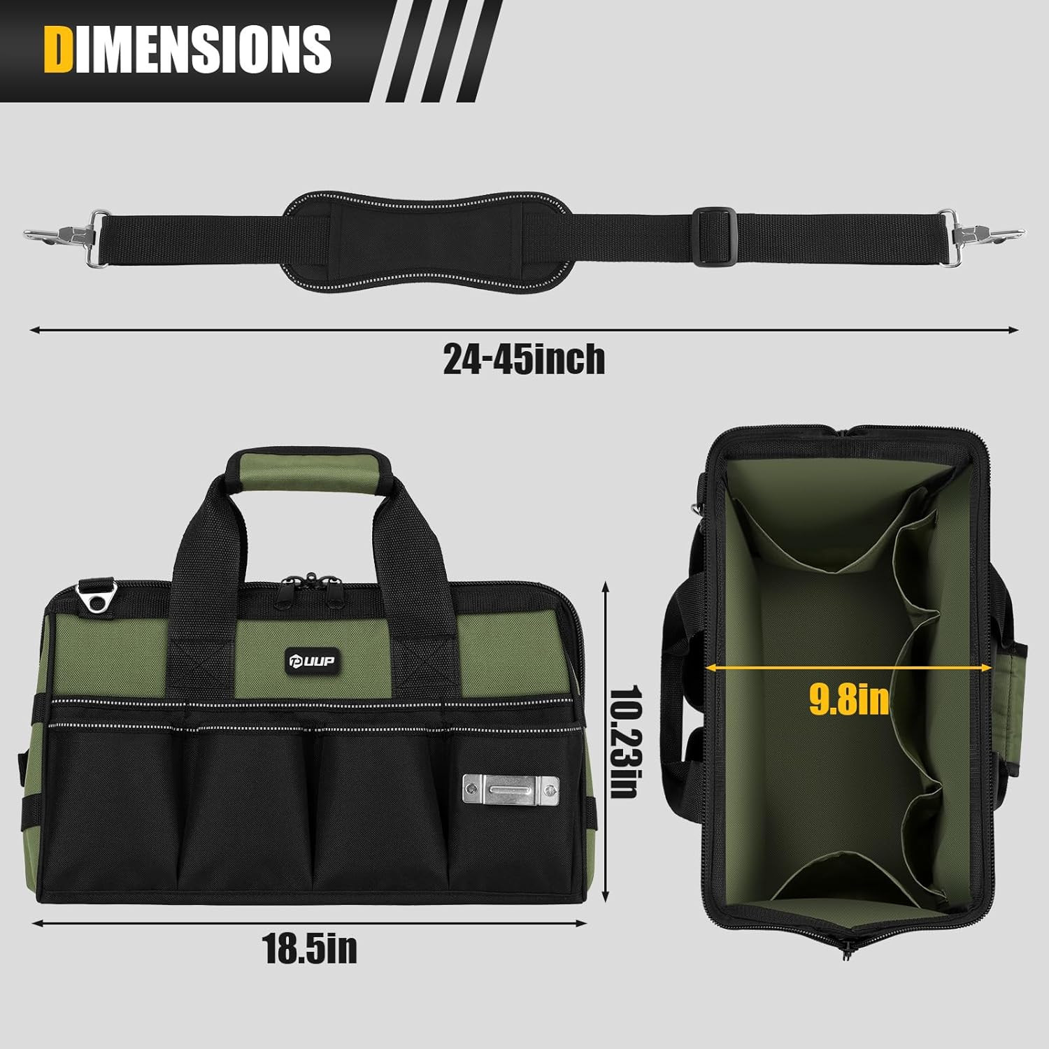 18-Inch Large Tool Bag, 16-Pocket Portable Tool Box Organizer Storage, Heavy Dut