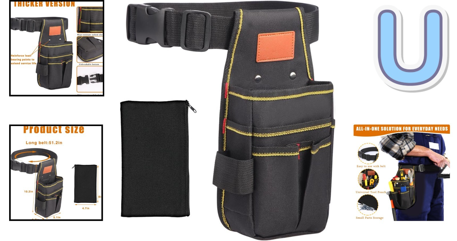 Heavy-Duty Tool Pouch with Belt – 12 Pocket Organizer for Pros (10.2in x 5.5in)