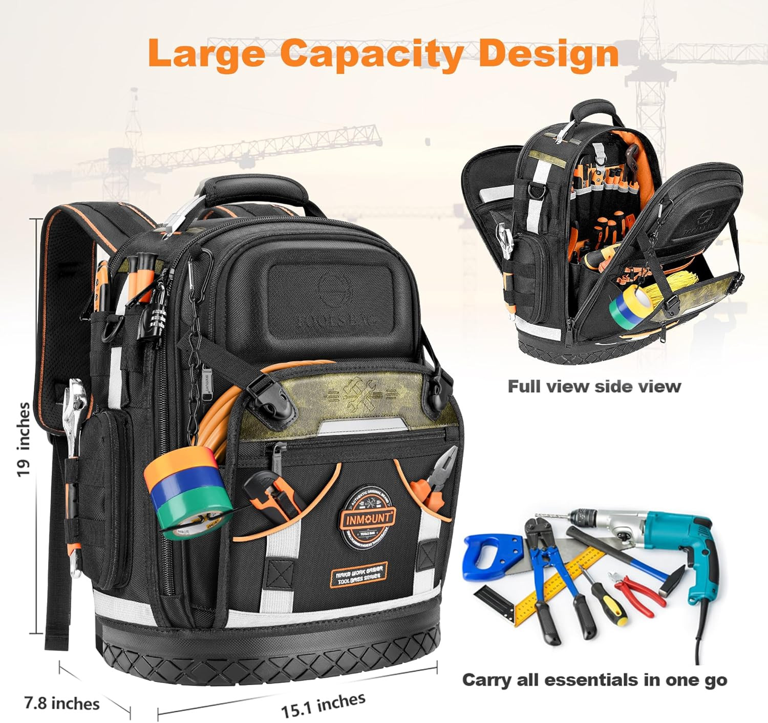 Heavy Duty Tool Backpack for Electricians – Durable 1680D Organizer with Lock