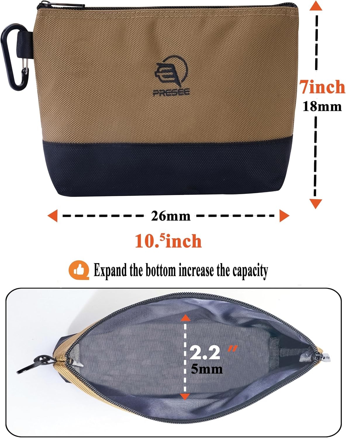2-Pack 10.5″ Heavy-Duty Tool Pouch, 1680D Nylon, Zipper, Green Khaki