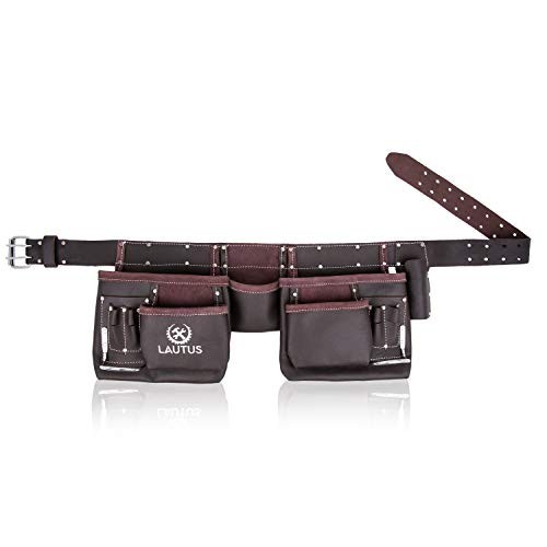 Oil Tanned Leather Tool Belt Pouch Bag for Carpenter, Framer, Electrician
