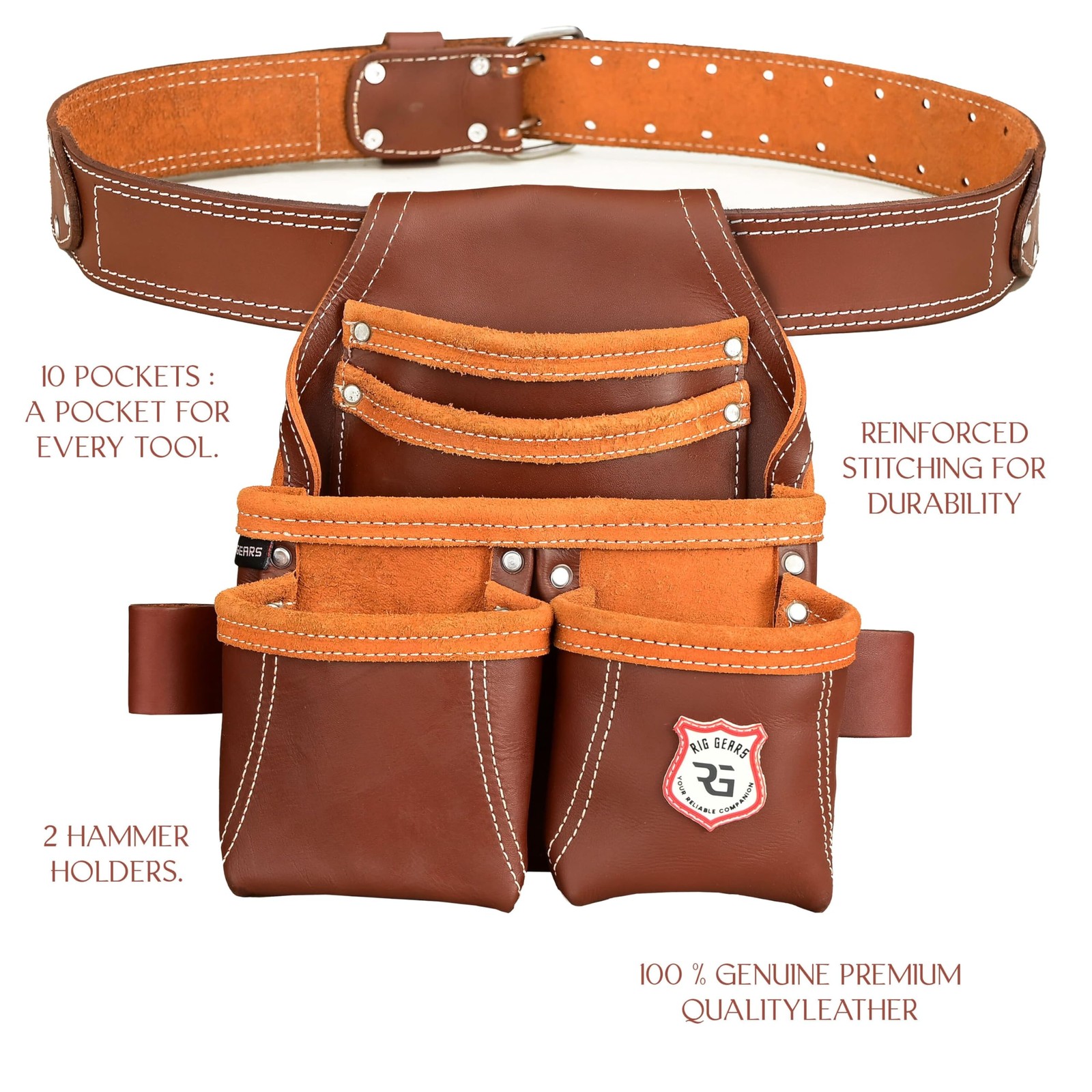 Leather Tool Pouch for Electrician | 5 Pockets Framers One Size, Maroon