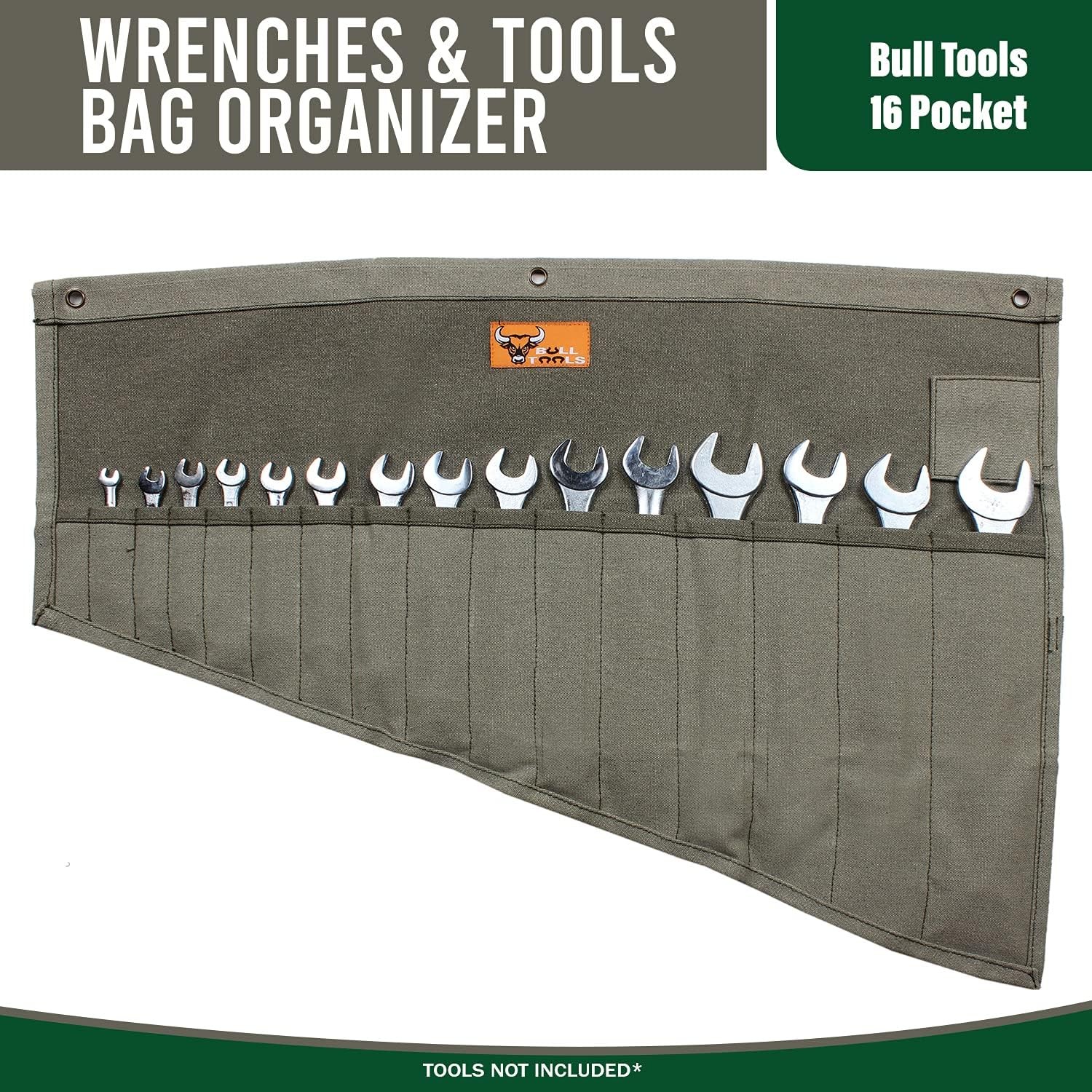 BULL TOOLS Roll Up Tool Bag Organizer 16 Large (16 – PKT), Washed Olive Drab