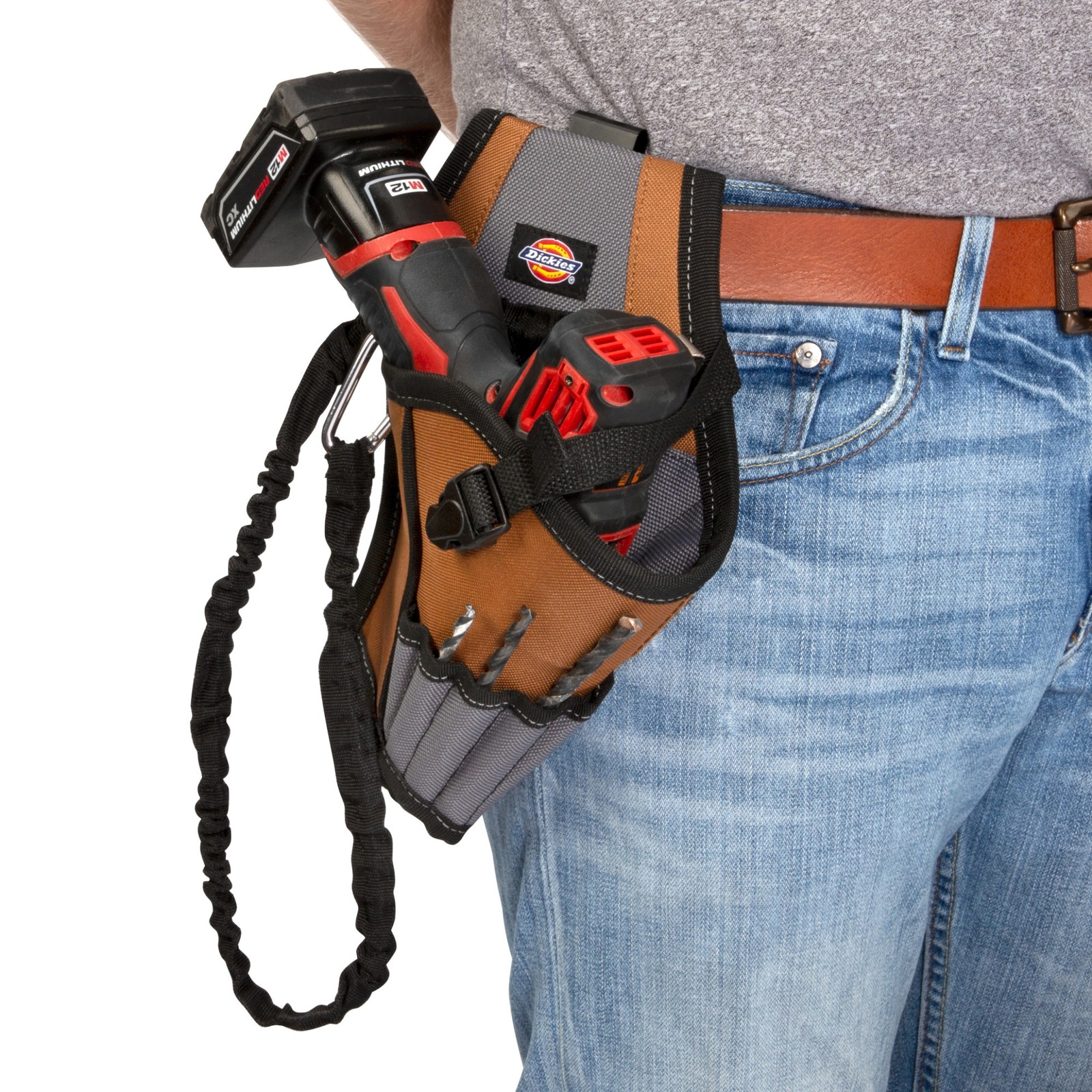 Drill Holster Tool Belt Pouch 5 Pocket with Safety Tether Dickies 57097