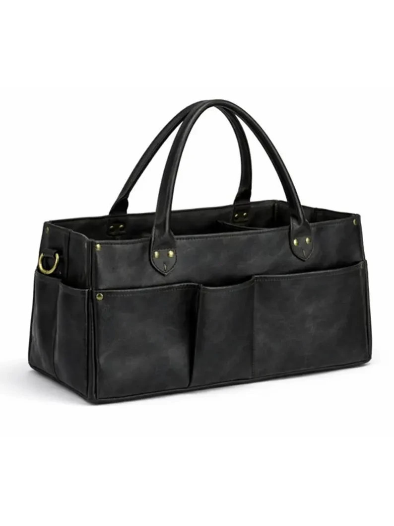 Leather Tool Bag Heavy Duty Tool Tote Electrician Carpenter Organizer Brown