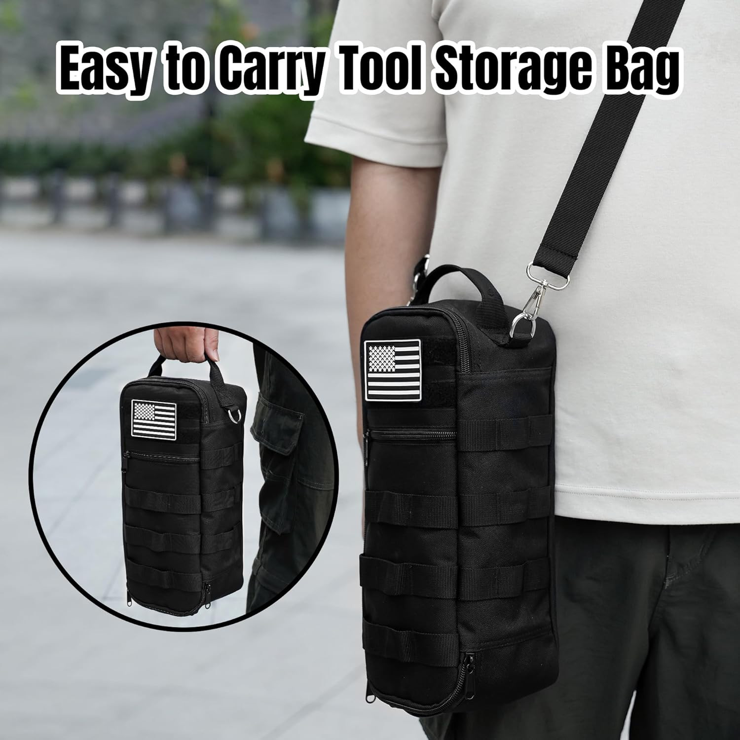 Portable Tool Bag 13 in 900D Oxford Shoulder Pouch Hammer Loop Organizer Black