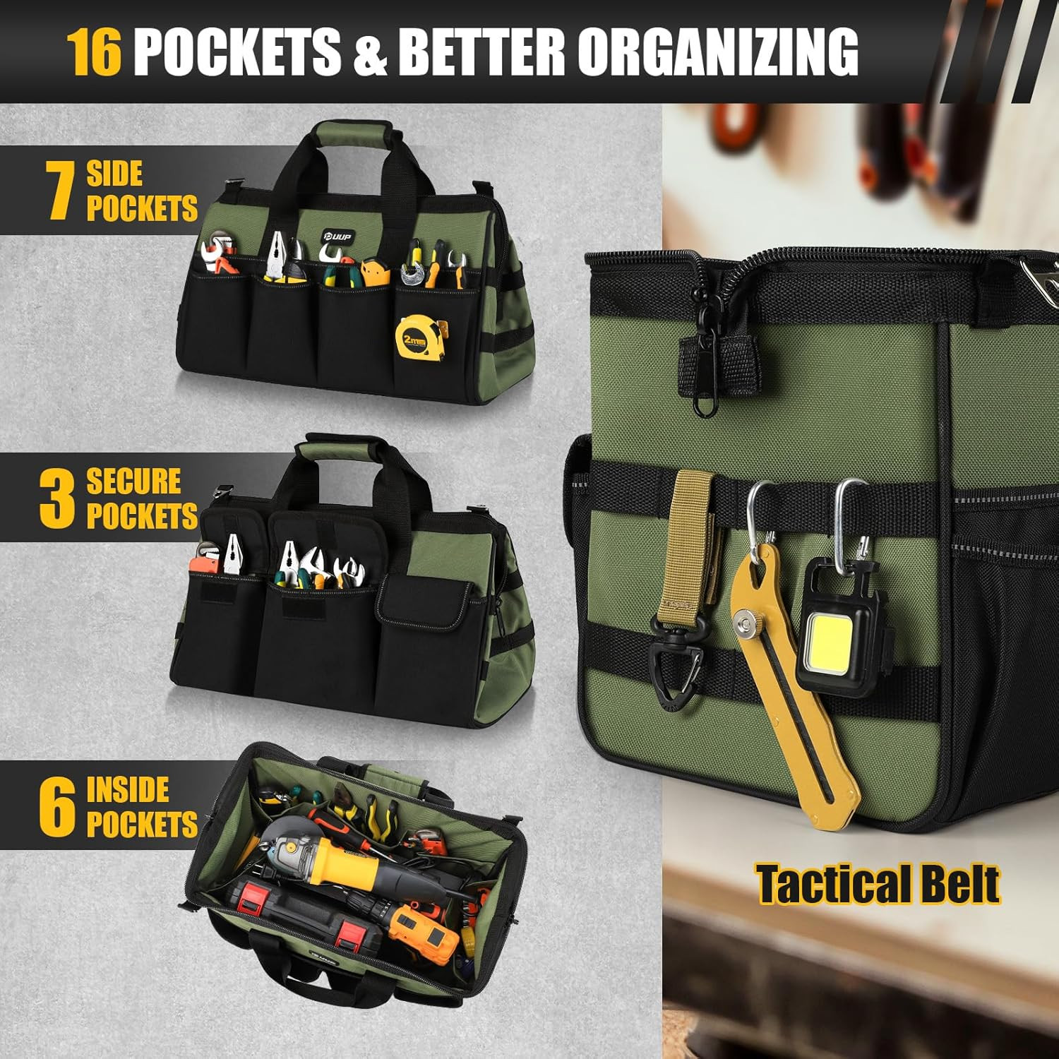 18-Inch Large Tool Bag, 16-Pocket Portable Tool Box Organizer Storage, Heavy Dut