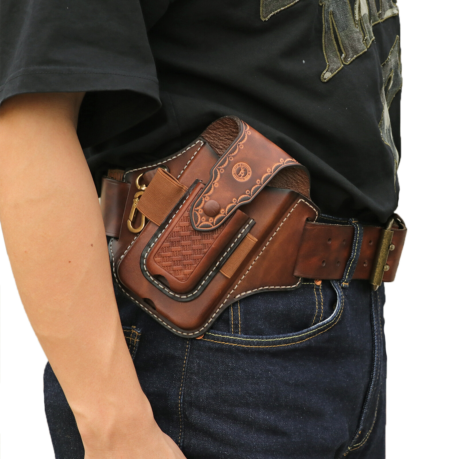 Tourbon Leather Phone Case EDC Bag Knife Sheath Belt Holster Flashlight Pouch