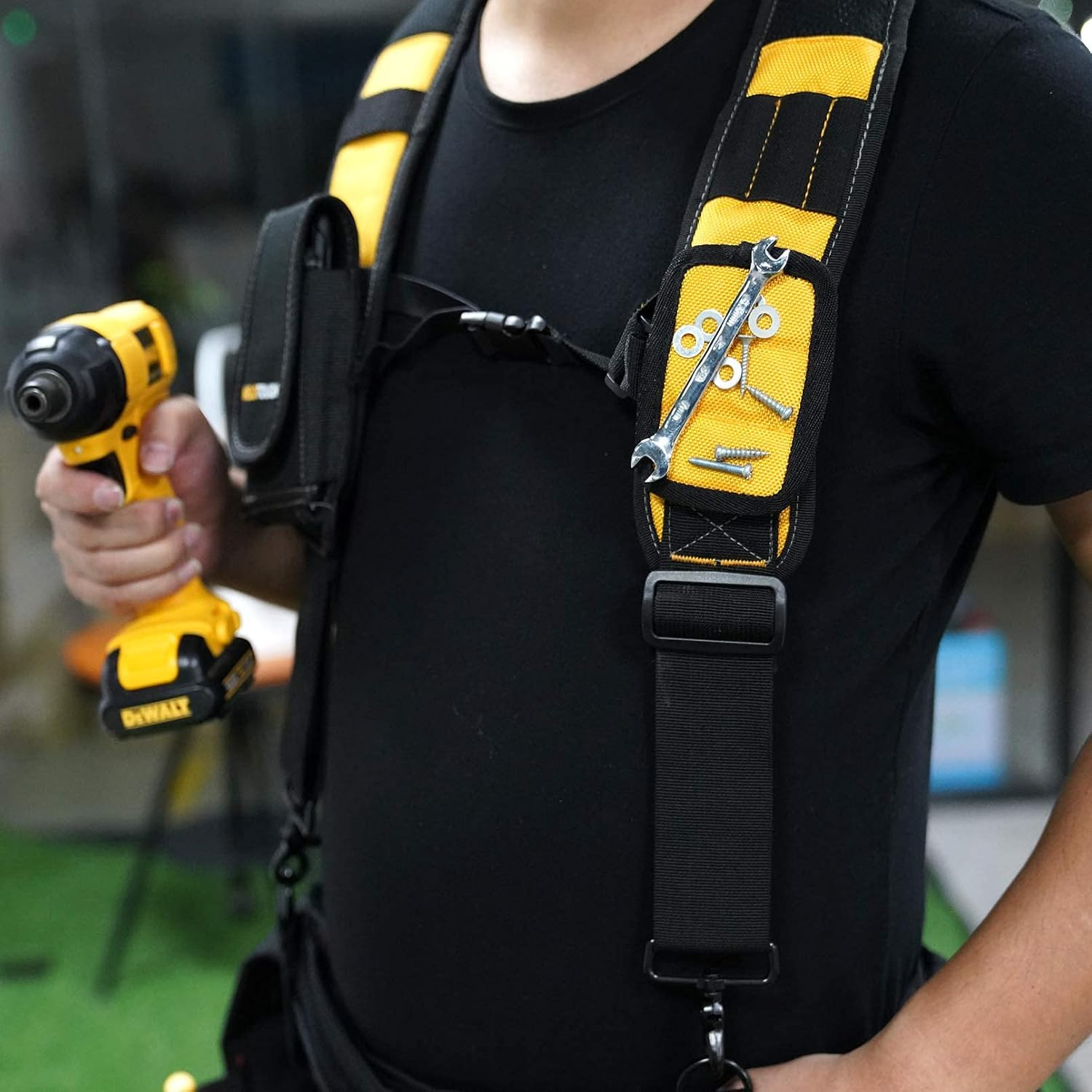 Magnetic Tool Belt Suspenders with Magnetic Wristband for Work Belt Padded Suspe
