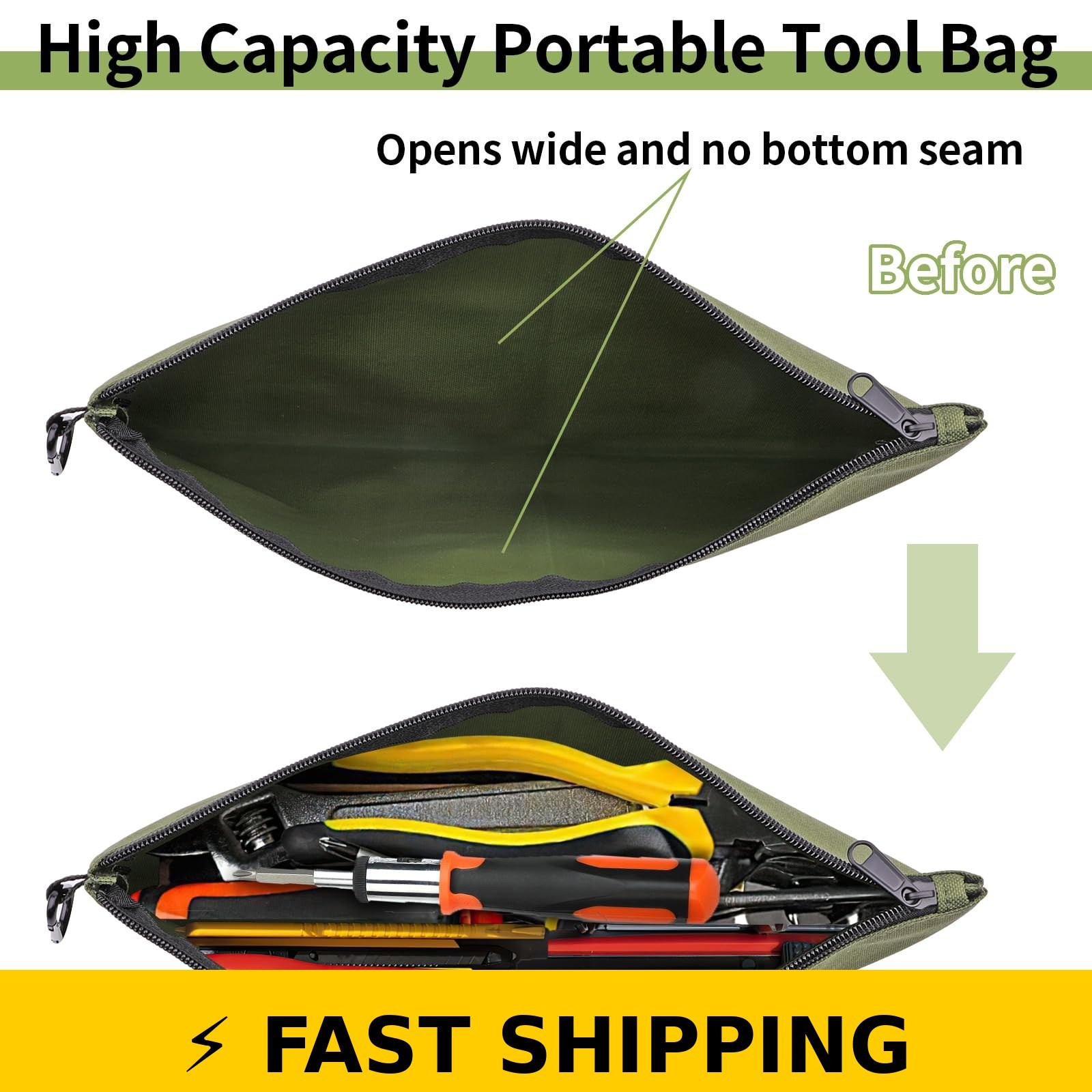 COIDEA 3 Pack Tool Bag Zipper Pouch – Tan, Navy Green, Black