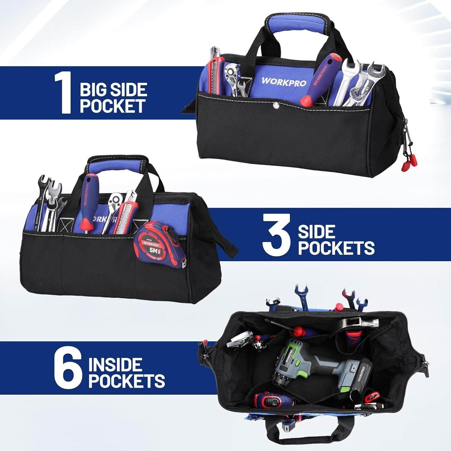 Compact 13-Inch Tool Storage Bag – 5 Inner + 4 Outer Pockets for Organization