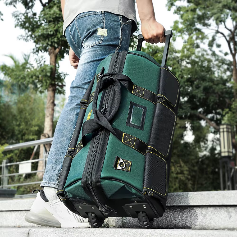 22 Inch Rolling Tool Bag with Wheels Telescopic Handle Heavy Duty 15 Pockets Bag