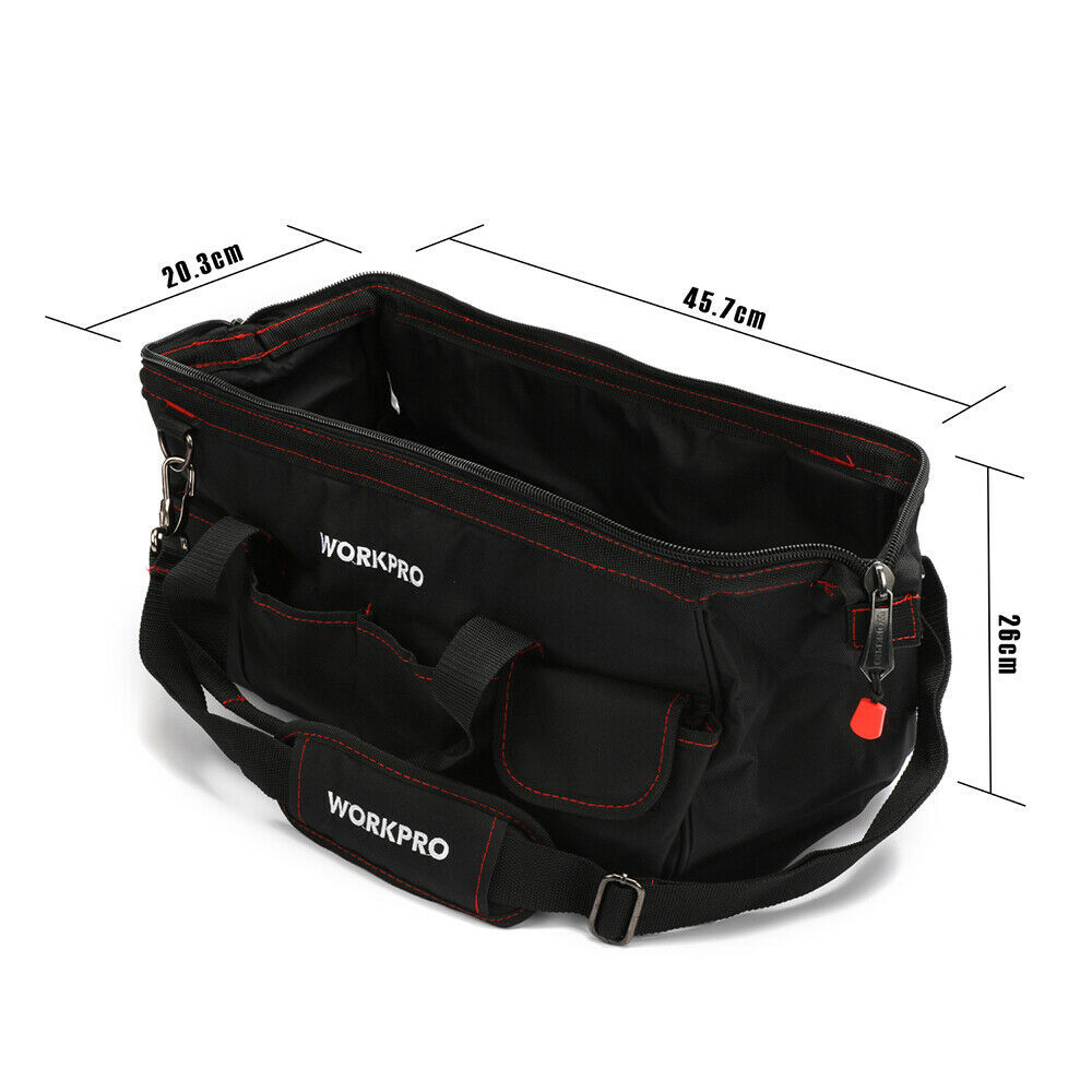 WORKPRO 18″ Tool Bag Zipper Top Tool Organizer Case Wide Mouth Open Black/Blue