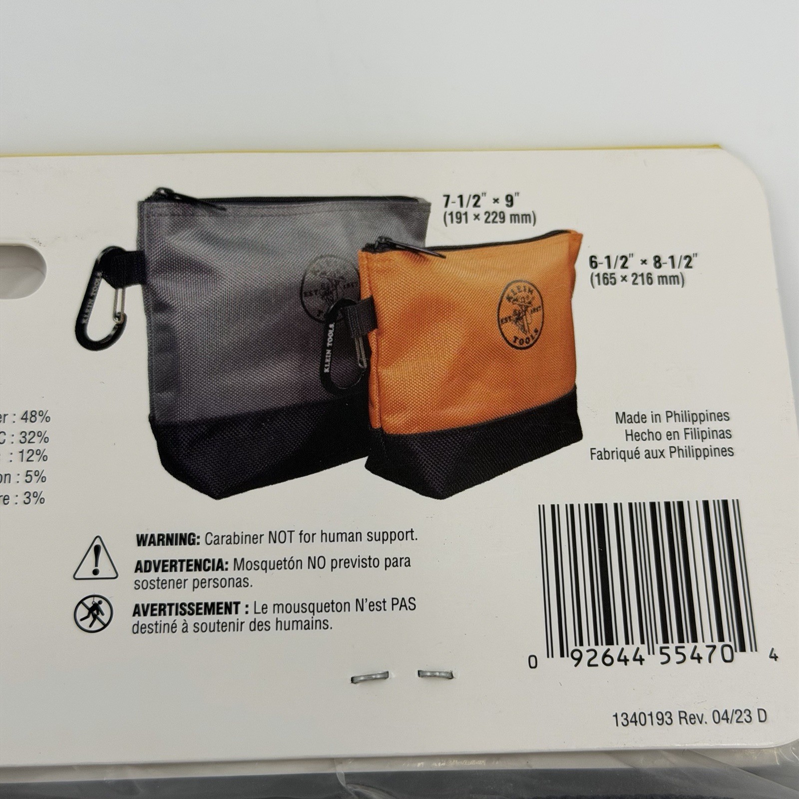 🔥Klein Tools Zipper Bag Stand Up Tool Pouch 2-Pack 55470 NEW