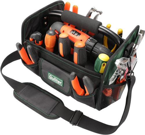 Guliter 11 Inch Small Tool Bag, Open Top Tote with Small, ‎Black&Green