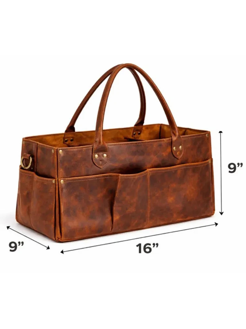 Leather Tool Bag Heavy Duty Tool Tote Electrician Carpenter Organizer Brown