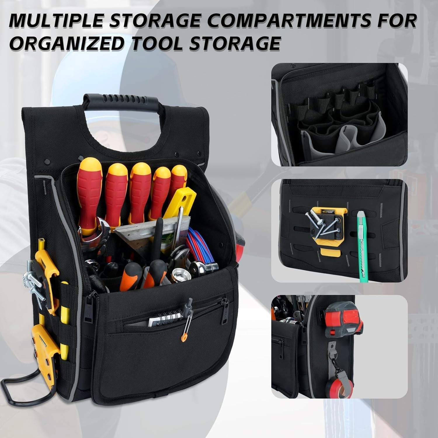 Versatile Tool Pouch for Electricians with Detachable Strap and 3 Compartments