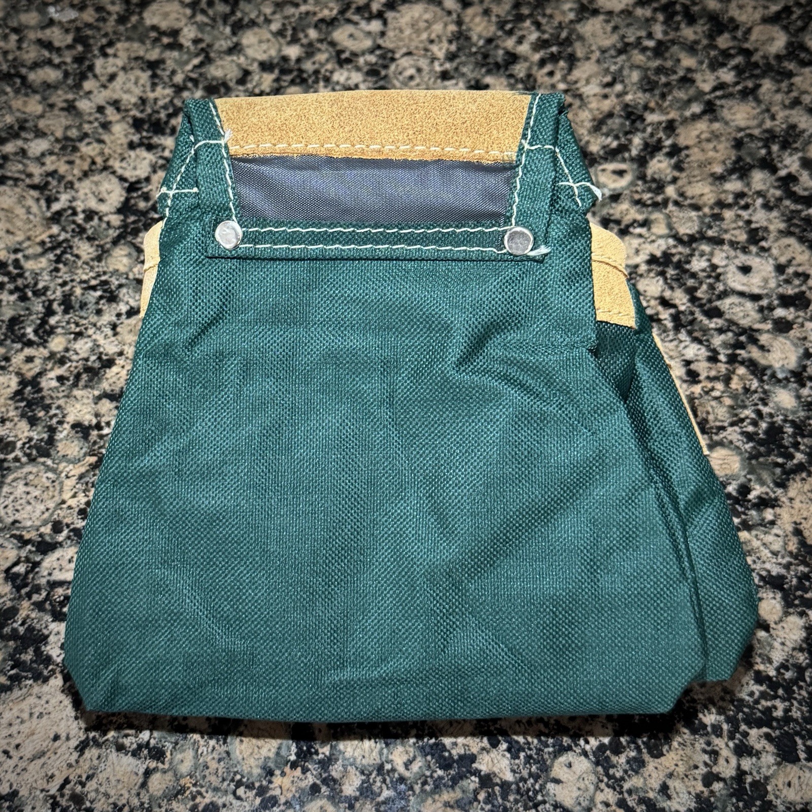 Kids Toolbelt with Leather Accents Green and Beige Light Brown Two Pocket 9x8x6
