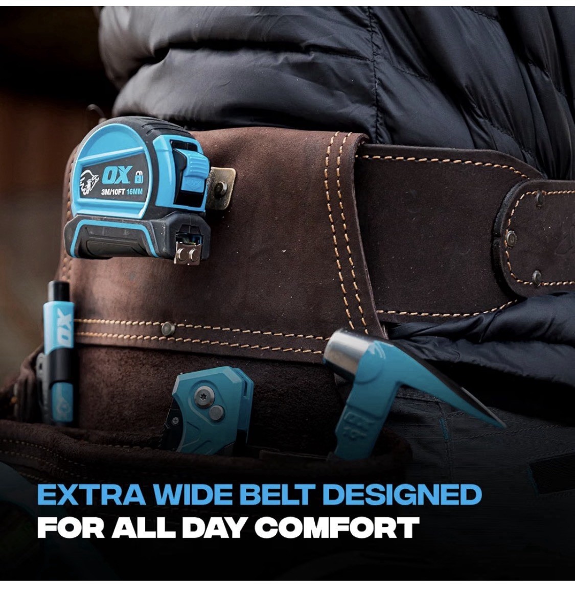 OX Pro tools Construction Tool Belt – 22 Pocket Leather + Nylon Tool Belt XL