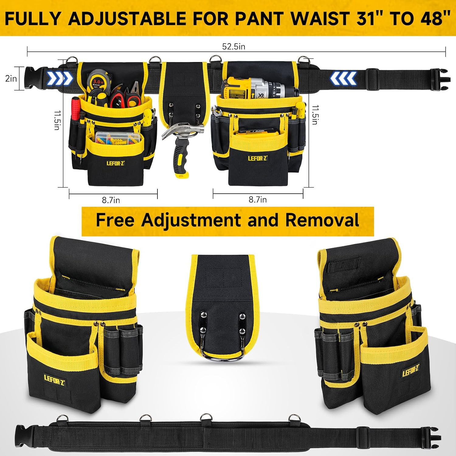Tool Belt,Magnetic Tool Pouch,27-Pockets Heavy Duty Tool Belts for Men
