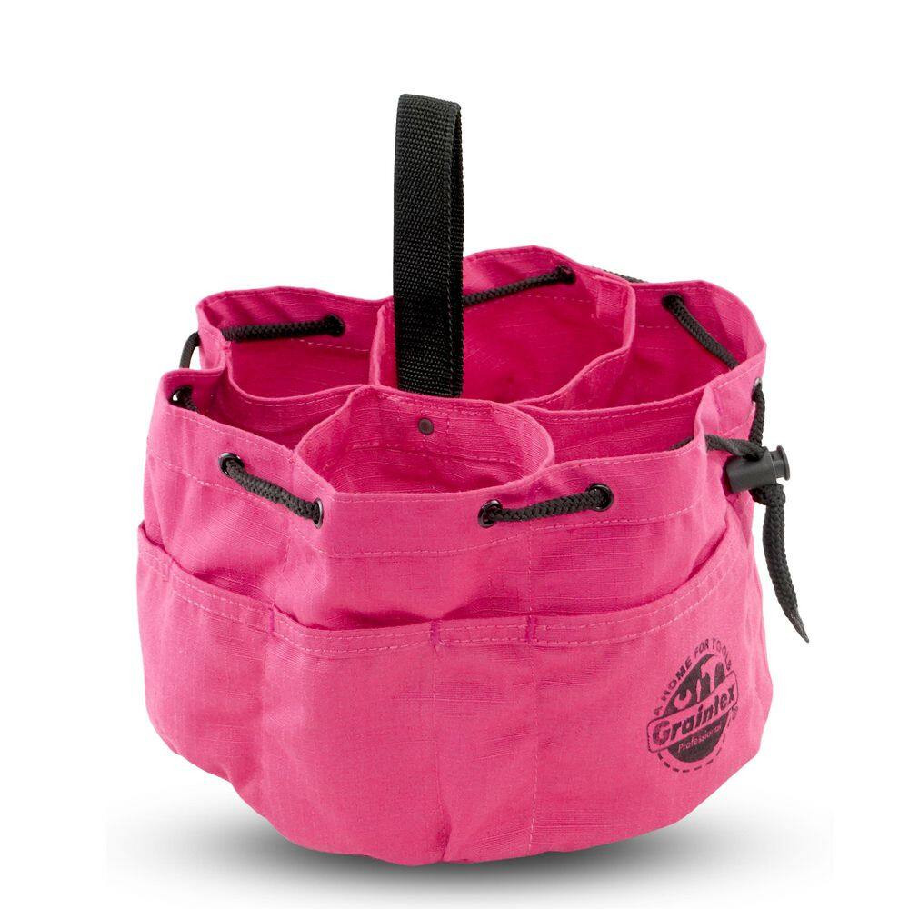 10 In. 18-Pocket Grab Tool Bag with Drawstring Closure in Pink Canvas