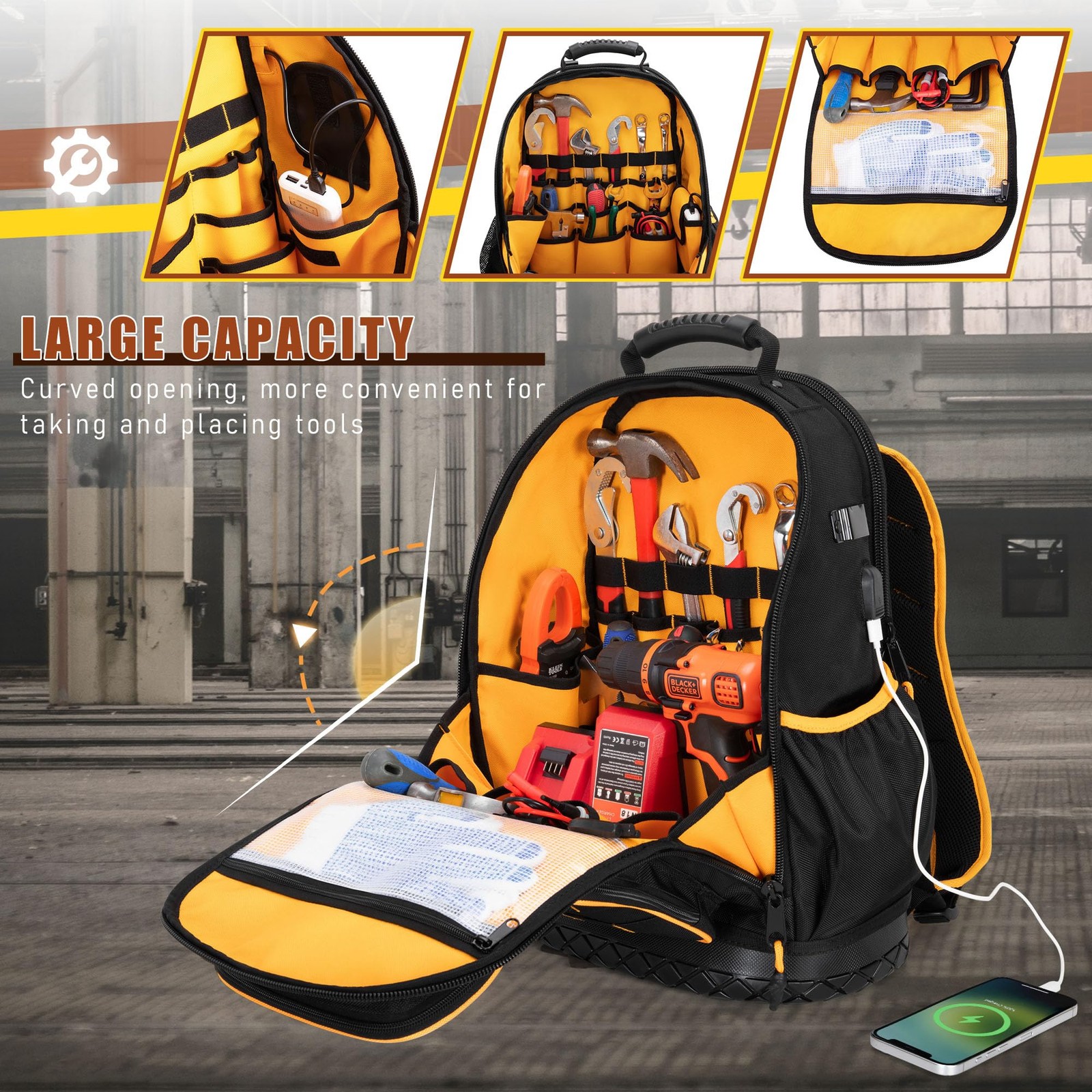Marscamd Tool Backpack with Hard Bottom and a Tool Pouch, Heavy Duty Tool Bag…