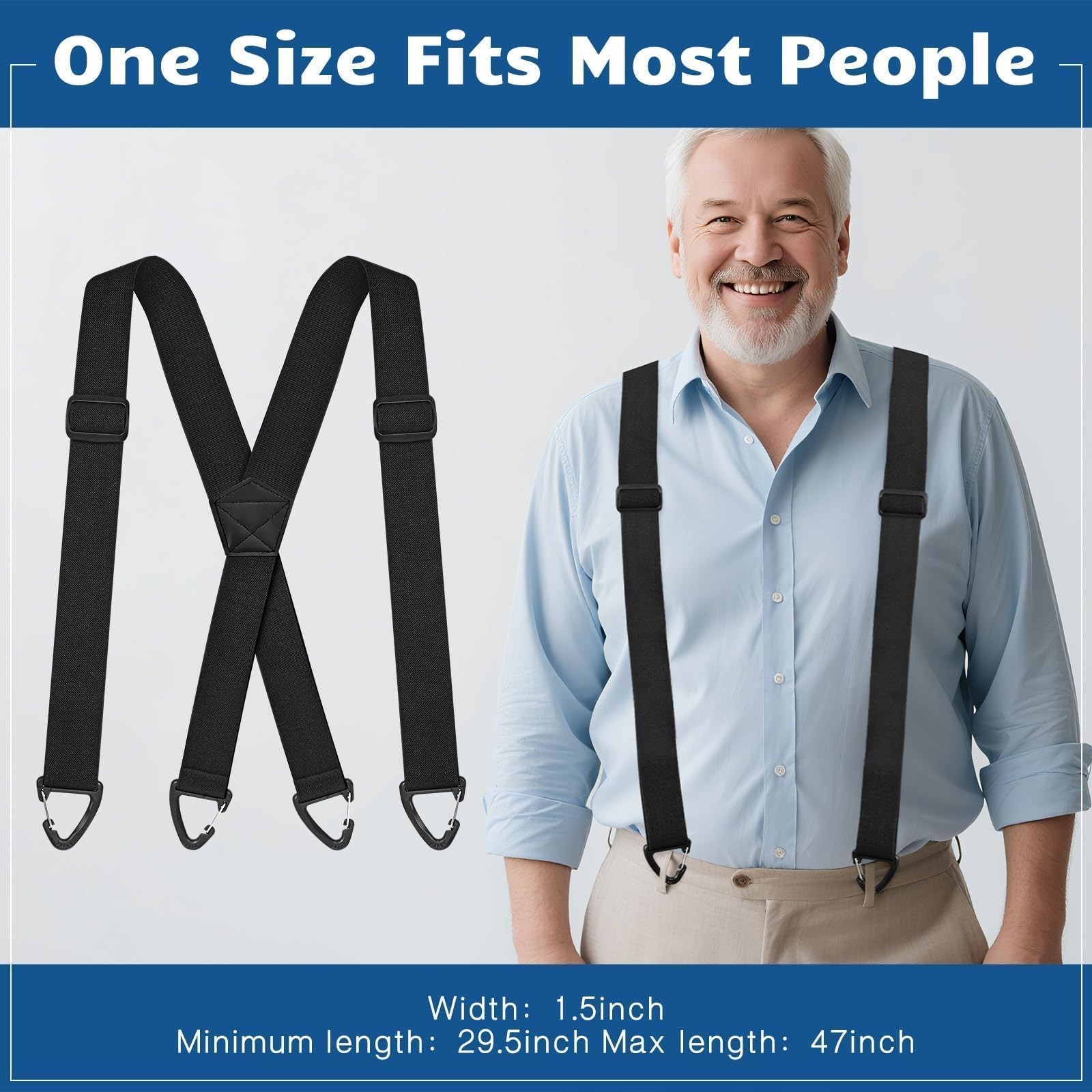 playneeu Suspenders for Men, Adjustable X-Back Elastic Pant 1Pack, Black