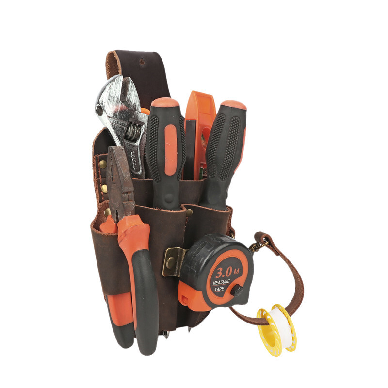 TOURBON Leather 5 in 1 Holster Electric Tape Storage Tools Pouch Belt Holder