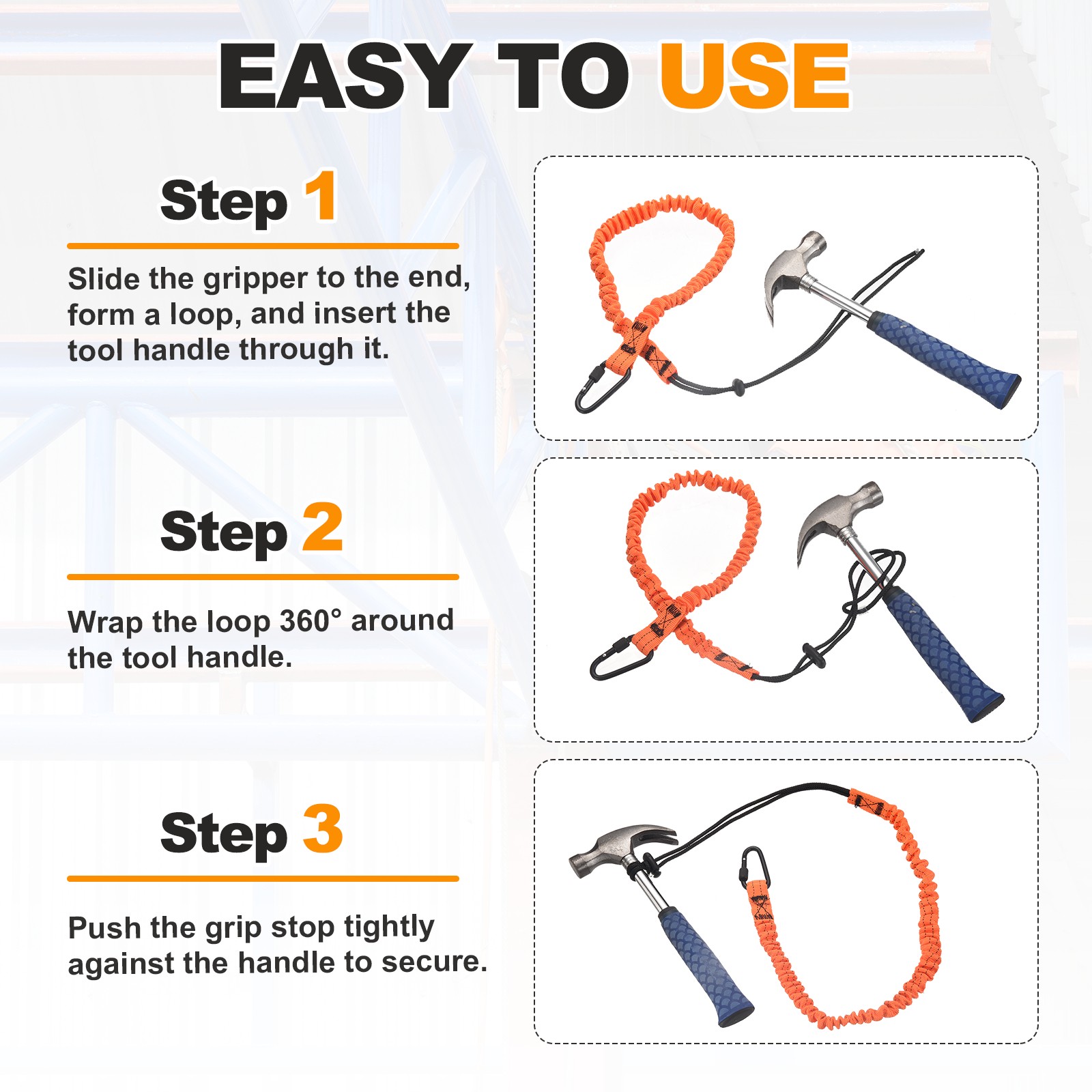 Tool Lanyard with Buckle Strap Hook and Loop End (10kg/22lb), (Orange,2 Pcs)