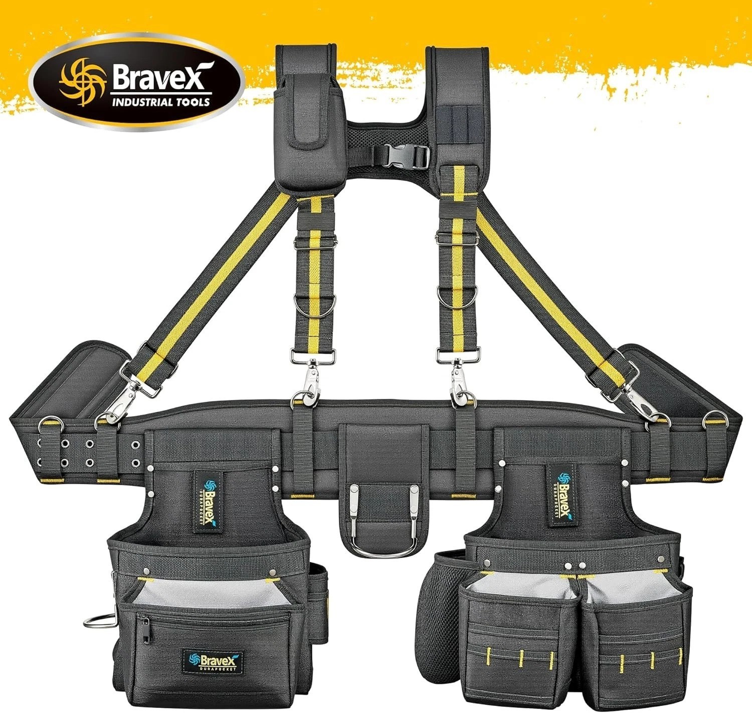 20 Pocket Bravex Tool Belt Suspenders: Adjustable Nylon Vest for Professionals